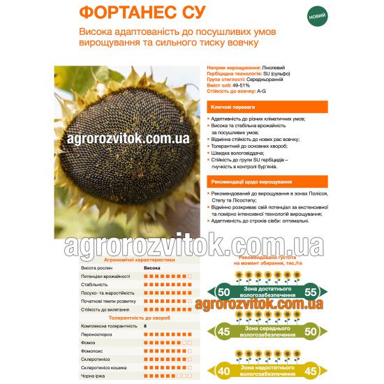 Насіння соняшника Фортанес СУ – середньоранній, технологія сумо (під гранстар), олійність 49–51%