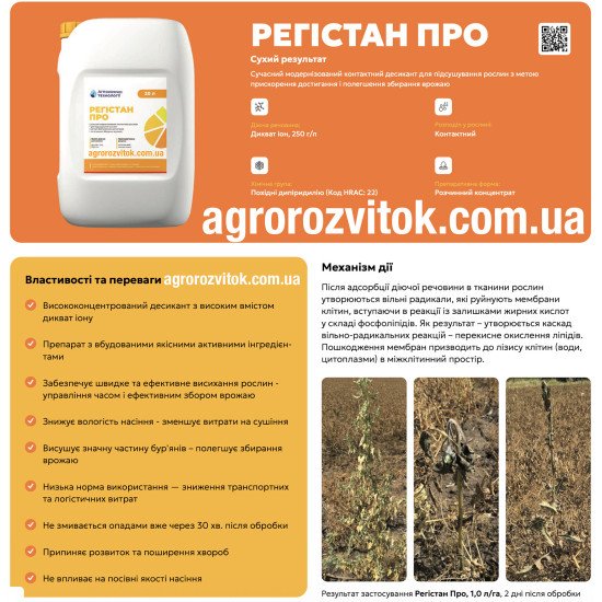 Регістан Про – контактний десикант для соняшнику, ріпаку та сої