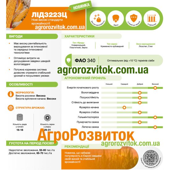 Кукурудза ЛІД 3223 Ц Лідеа - нова стабільна генетика Tropical Dent® (ФАО 320)