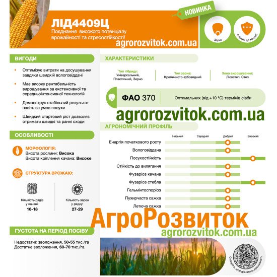 Кукурудза ЛІД 4409 Ц Лідеа - новий рівень продуктивності (ФАО 400)