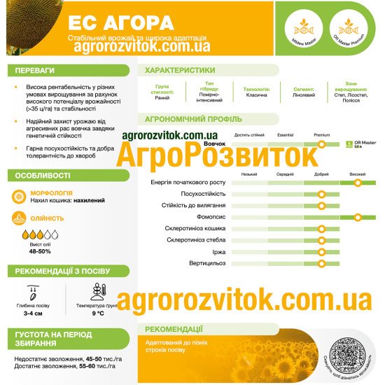 Соняшник ЕС Агора Лідеа - ранній гібрид з широкою адаптацією та стійкістю >G