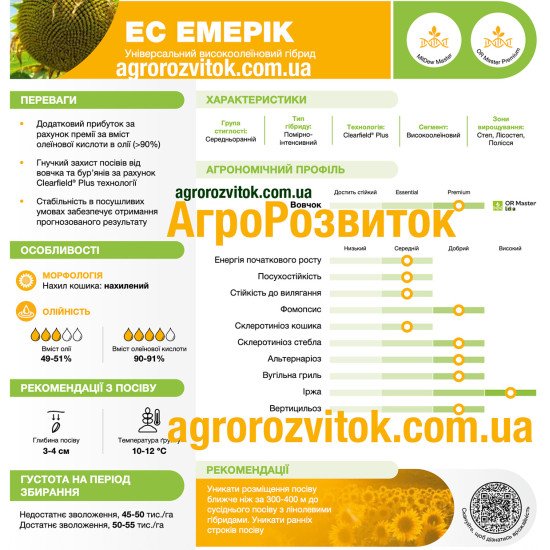Соняшник ЕС Емерік Лідеа - преміальна олія та захист Clearfield® Plus
