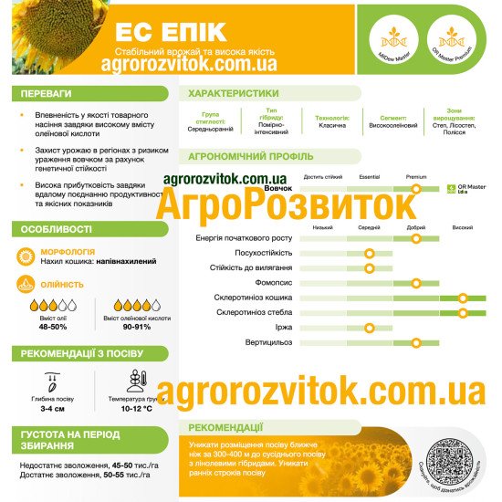 Соняшник ЕС Епік Лідеа - високоолеїновий лідер зі стійкістю >G