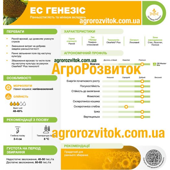 Соняшник ЕС Генезіс Лідеа - ранній низькорослий гібрид під Clearfield® Plus