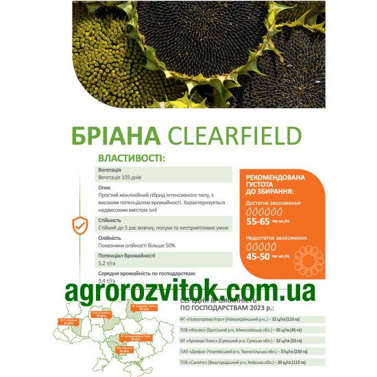 Бріана соняшник ДеМаркус – Clearfield, 50%+ олії, 105 днів, 5,2 т/га