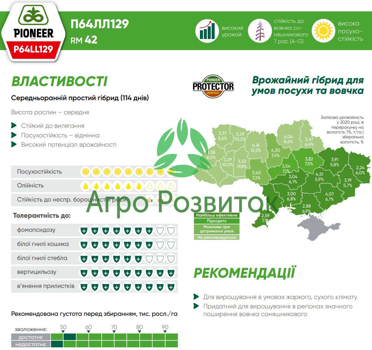 Аграрні характеристики соняшника П64ЛЛ129