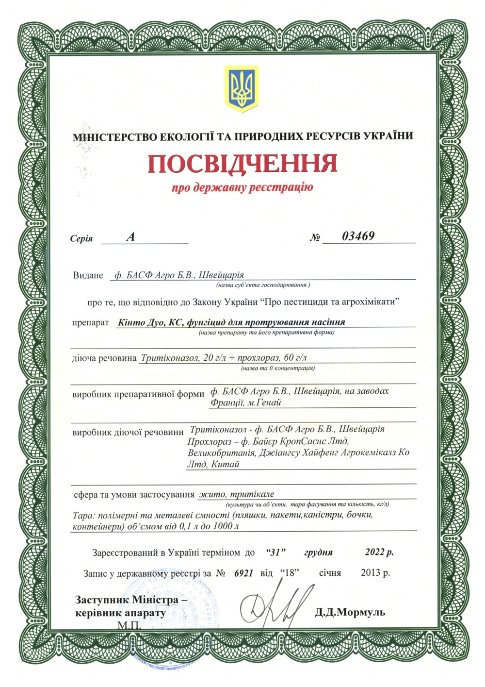 Кінто Дуо - посвідчення